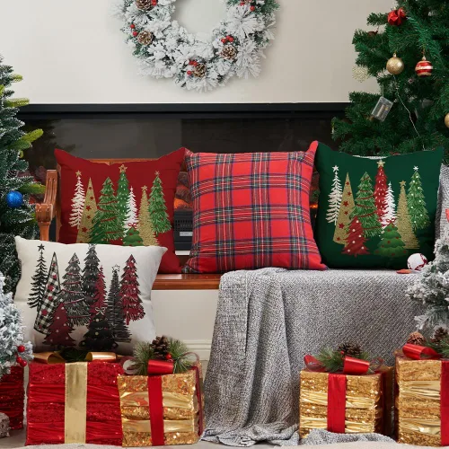 Vista 5 de DFXSZ Fundas de almohada de Navidad 16x16 pulgadas Juego de 2 fundas de almohada de árbol de Navidad decorativas en rojo para sofá de invierno Rojo
