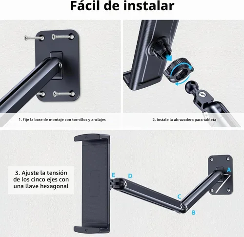 Vista 5 de CreaDream Soporte de pared para iPad, brazo de soporte ajustable y extensible de aluminio, compatible con tabletas de 4.7 a 13 pulgadas, teléfonos