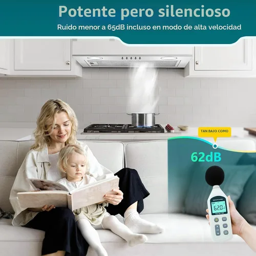 Vista 5 de Campana extractora de 20 pulgadas, campana de cocina integrada de 600 CFM, convertible con conductos/sin conductos, inserto de campana