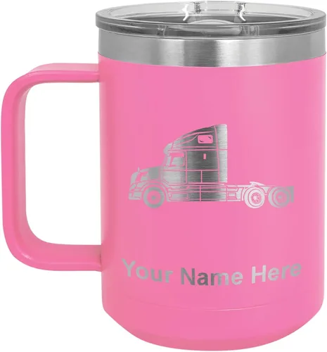 Vista 51 de LaserGram Taza de café aislada al vacío de 15 onzas, cabina de camión, grabado personalizado incluido (negro)