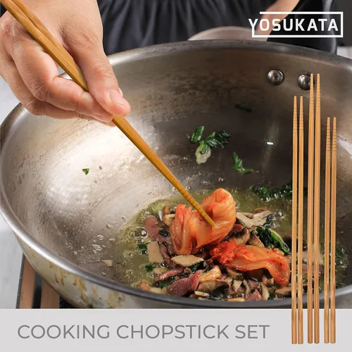 Vista 9 de YOSUKATA Sartén wok de acero al carbono – Sartenes para freír de 13.5 pulgadas – Wok chino con pow de fondo plano + tapa de wok de 12.8 pulgadas +