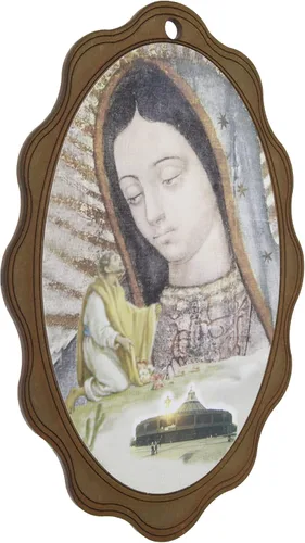 Vista 4 de Needzo Altar de Nuestra Señora de Guadalupe, imagen de madera de la Virgen María, regalos religiosos o decoración del hogar para pared, repisa