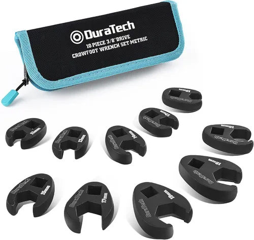 Vista 10 de DURATECH 3/8" Drive Crowfoot Wrench Set with 2 Extension Bars, SAE & Metric, 19-Piece, 10-22mm & 3/8"-7/8", CR-V Steel, with EVA Foam Tool Organizer