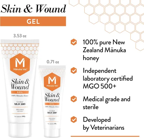 Vista 4 de Manuka Gel veterinario para piel y heridas, 500+ MGO miel de manuka de grado médico, tratamiento de curación rápida y reparación de la piel
