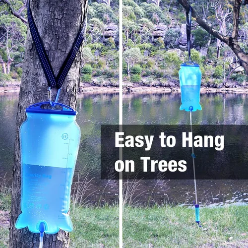 Vista 5 de SimPure Filtro de agua por gravedad, purificador de agua portátil alimentado por gravedad con bolsa de 3 L, correa de árbol, equipo de supervivencia