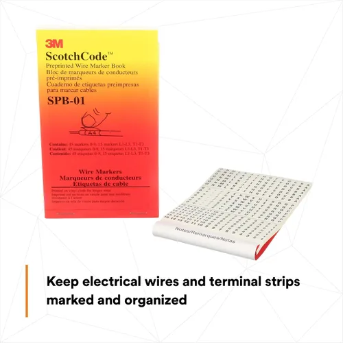 Vista 4 de 3M(TM) ScotchCode (TM) Cuaderno de marcadores pre impresos para cable., Blanco, 1 45 cada 0-9; 15 cada L1, L2, L3, T1, T2, T3, para marcar cables