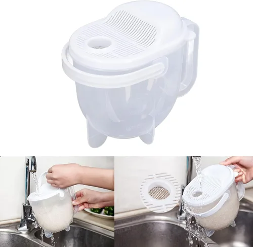 Vista 4 de Cucharón para lavadora de arroz con agua, cuenco de lavado de granos con escurridor, lavado a mano, tamiz de arroz, colador de frutas y verduras