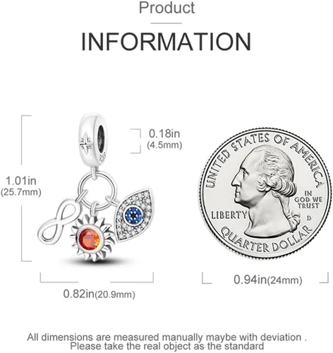 Vista 3 de Pandach Cuentas y Dijes de plata de ley 925 para pulseras y collares, colgantes de mariposa y auriculares, dijes de trébol, joyería de regalo