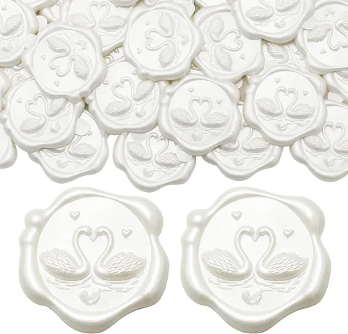 Vista 14 de SWANGSA 50 calcomanías de sello de cera de arco 3D, calcomanías de sellado de cera autoadhesivas de oro antiguo para invitaciones de fiesta de boda