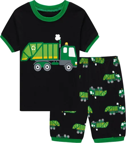Vista 11 de Popshion Pijamas cortas de 2 piezas para niños pequeños, ropa de dormir de tiburón de tren, 100% algodón, pijamas de dinosaurio para niños pequeños