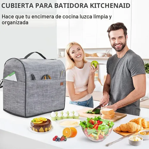 Vista 3 de Cubierta para batidora de pie compatible con accesorios KitchenAid de 4.5 a 5 cuartos de galón, color gris