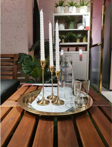 Vista 5 de Candelabros dorados – Juego de 3 portavelas de latón dorado para decoración de mesa, repisa, boda, comedor, fiesta (velas no incluidas)