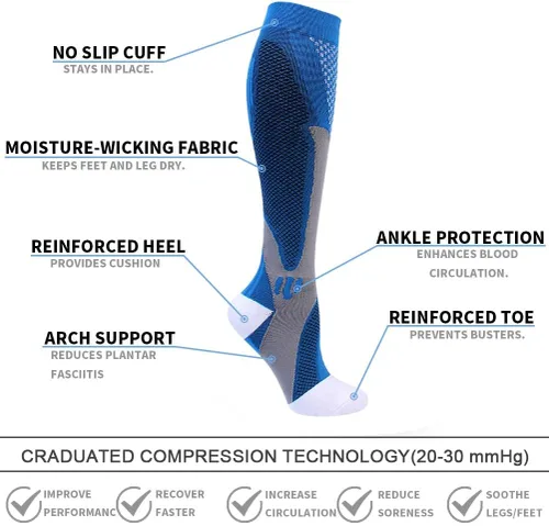 Vista 2 de Double Couple 6 pares de calcetines de compresión para hombres y mujeres, 20-30mmHg hasta la rodilla, soporte alto para circulación deportiva
