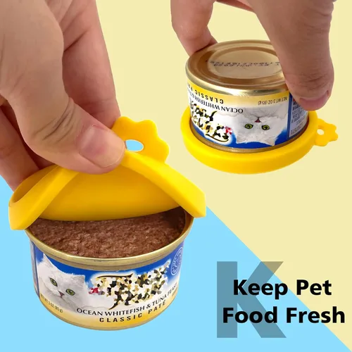 Vista 3 de Comtim Tapas pequeñas para latas de comida para gatos con juego de cuchara de comida para gatos, tapas de silicona para latas de 3 onzas, espátula