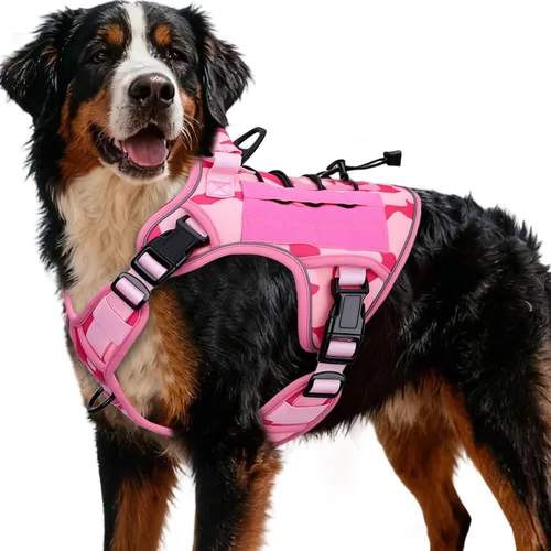 Vista 91 de Arnés táctico para perros grandes, chaleco reflectante ajustable sin tirones con sistema Molle, control de grado militar K9 para entrenamiento