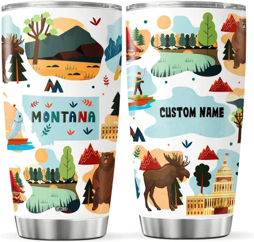 Vista 10 de CUBICER Vaso personalizado con aislamiento del estado de Alaska con tapa, nombre personalizado, regalos de Navidad para mujeres y adultos, vasos