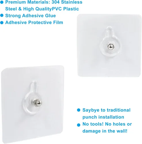 Vista 3 de Hitefu 10 ganchos autoadhesivos sin clavos, ganchos de pared resistentes para colgar, adhesivos sin tornillos para montaje en pared, ganchos