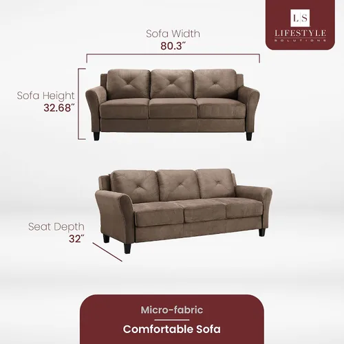 Vista 2 de LifeStyle Solutions - Sofá de microtela de la colección Grayson, de 80.3 x 32 x 32.68 pulgadas, color marrón