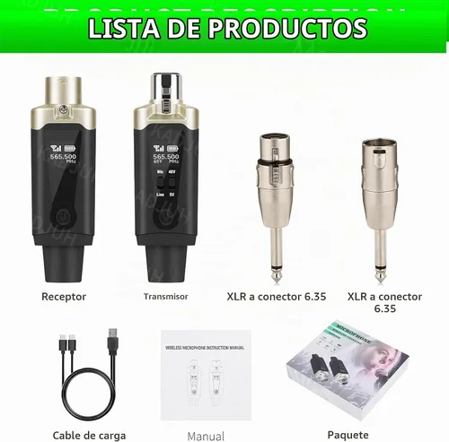 Vista 9 de Transmisor y receptor inalámbrico XLR y receptor transmisor de guitarra inalámbrico, adaptador de micrófono recargable de 16 canales de 196 pies