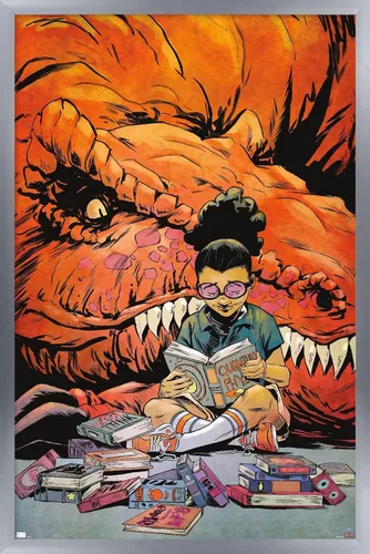 Vista 11 de Trends International Marvel Moon Girl & Devil Dinosaur - Póster de pared de lectura, 22.375 x 34 pulgadas, versión enmarcada de madera de granero