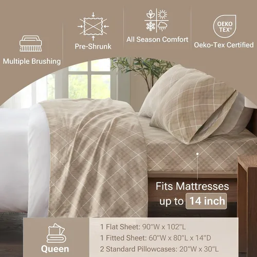 Vista 198 de Sleep Philosophy - True North - Juego de sábanas de franela, 100% de algodón, cómodo, bonito y muy suave, con bolsillo elástico que se adapta a
