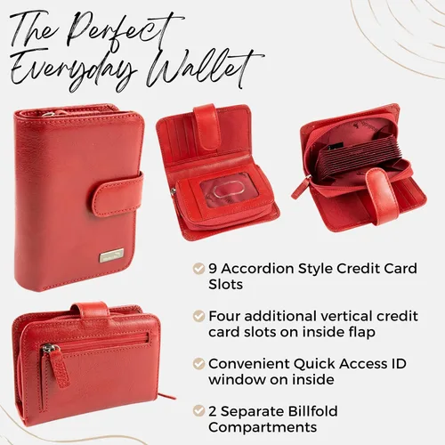 Vista 3 de Billetera de cuero RFID de acordeón, Rojo, Contemporáneo