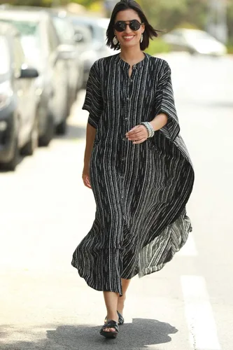 Vista 7 de Vestido RanRui largo hasta el piso, caftán, con botones, para playa, para mujer