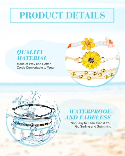 Vista 7 de Hicarer 21 pulseras de olas surfistas ajustables e impermeables hechas a mano para la amistad, joyería para mujer