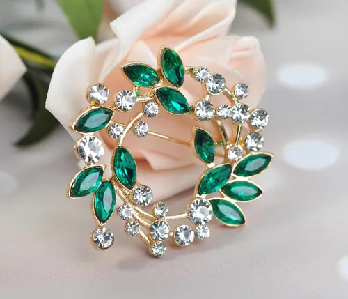 Vista 3 de Gyn&Joy Broche de cristal transparente de la corona floral del Rhinestone BZ005