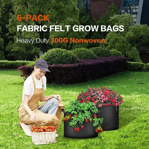 Vista 7 de iPower - Bolsa de cultivo para plantas de 5 galones, paquete de 6, resistentes, de tela con asas de nylon, contenedores de 300g de tela no tejida