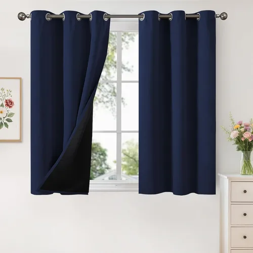 Vista 108 de YoungsTex - Cortinas 100% opacas para dormitorio, con aislamiento térmico y ojales, cortinas oscuras negras con capa pesada para ventana de sala