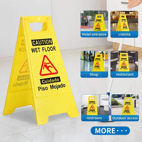 Vista 6 de CERLMLAND Señal de precaución mojada para piso, plegable, resistente, bilingüe de doble cara, letreros de advertencia de seguridad para uso