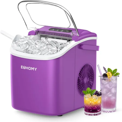 Vista 11 de EUHOMY Máquina de hielo para encimera con asa, 26 libras en 24 horas, 9 cubitos de hielo listos en 6 minutos, máquina de hielo portátil de limpieza