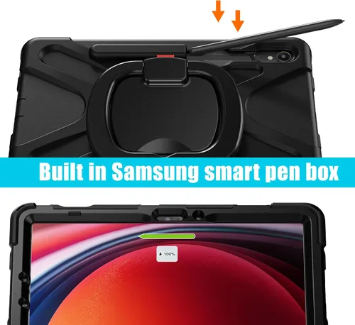 Vista 6 de Funda para Samsung Galaxy Tab S9 Ultra/S8 Ultra, resistente, resistente, grado militar, a prueba de golpes, con rotación de 360°, función atril