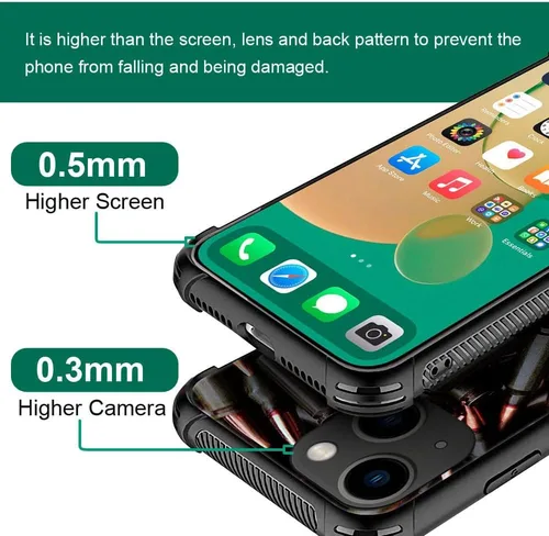 Vista 2 de ZHEGAILIAN Funda compatible con iPhone 14, funda de munición AK 47, parte trasera de vidrio templado+funda protectora de TPU de silicona suave