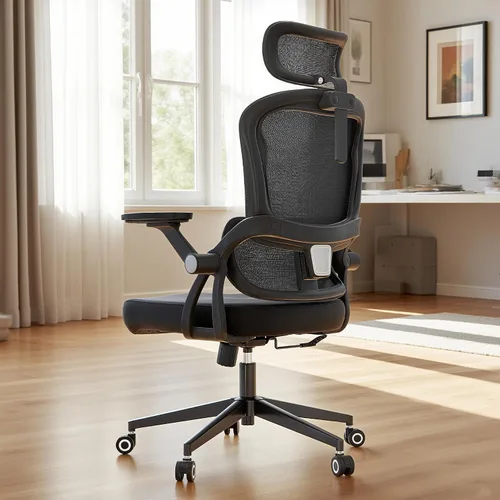 Vista 14 de Monhey Silla de oficina negra, silla de oficina ergonómica, silla de escritorio de oficina en casa para personas grandes y altas, silla