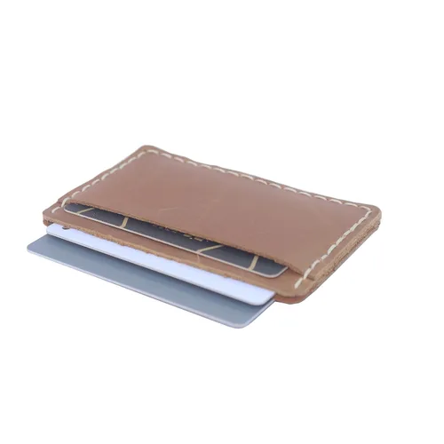 Vista 2 de New style Handcrafted Front Pocket Card Holder, Leather Minimalist Cardcase, Credit Card Holder, 3 Card Slots (light brown)