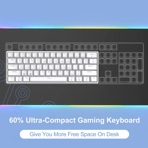 Vista 2 de DIERYA Teclado mecánico 60%, teclado para juegos con cable DK61se con interruptores azules, retroiluminación LED, ultracompacto, 61 teclas, mini