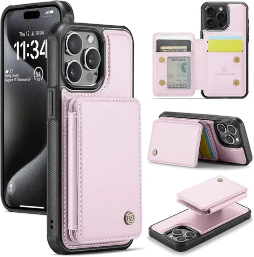 Vista 92 de Dteck Funda para iPhone 16 de 6.1 pulgadas 2024, funda de piel sintética con cierre de botón magnético, ranuras para tarjetas de crédito, función