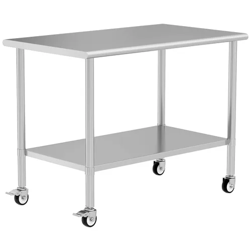 Vista 10 de Mesa de acero inoxidable con ruedas de 24 x 30 pulgadas, mesa de trabajo utilitaria con estante inferior ajustable para cocina comercial, garaje