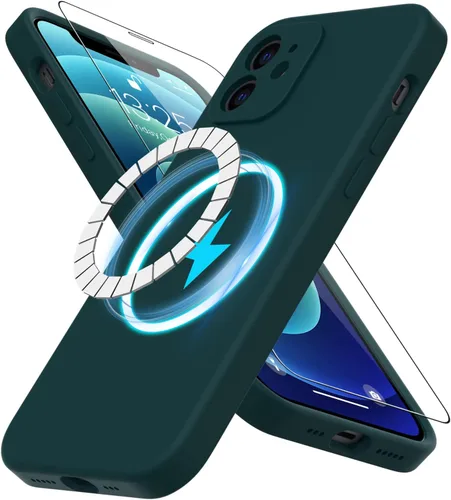 Vista 67 de DEENAKIN Funda magnética de silicona para iPhone 12 Pro con protector de pantalla, compatible con MagSafe, protección de cámara, funda protectora