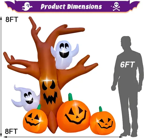 Vista 6 de Seasonblow - Inflable de árbol muerto, de 8 pies, para Halloween con fantasmas y calabazas, decoración, para césped, patio, interior, exterior