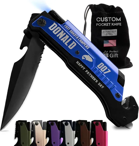 Vista 15 de Navaja de bolsillo grabada personalizada, regalo para hombres para el día del padre, negro, cuchillos de bolsillo personalizados, regalos de Navidad