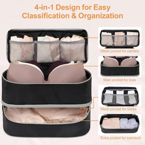 Vista 3 de Cambond Travel Underwear Organizer Bag - 4-in-1 Double Layer Lightweight Bra Organizer, Portable Expandable Compression Packing Cubes Travel Packing