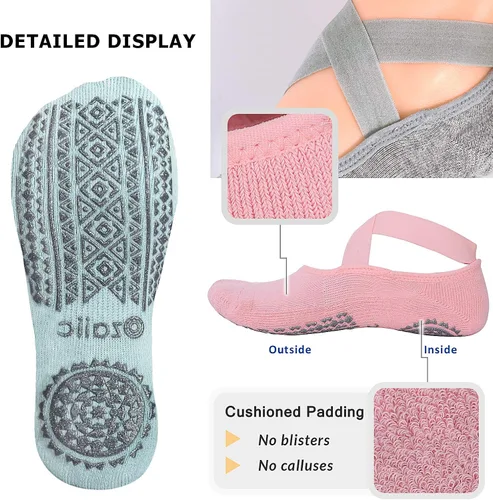 Vista 4 de Ozaiic Calcetines de yoga para mujer antideslizantes y con correas ideal para pilates Pure Barre ballet danza entrenamiento descalza