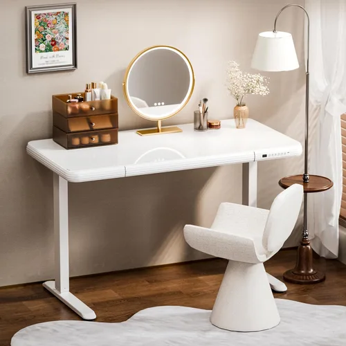 Vista 2 de FLEXISPOT Comhar - Escritorio de pie eléctrico de cristal puro con cajones, escritorio y puertos de carga USB, escritorio ergonómico de altura