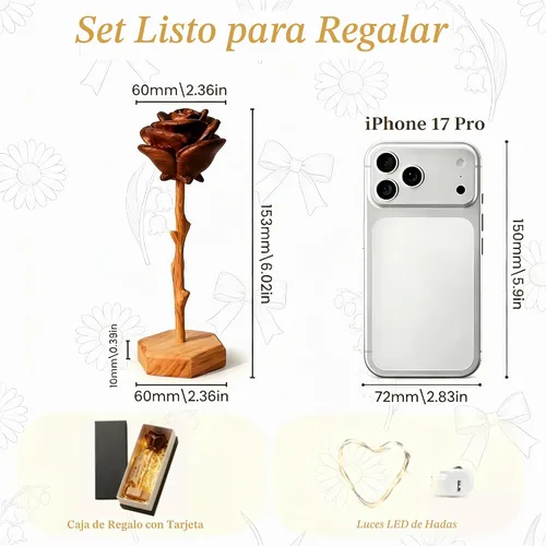 Vista 2 de Rosa de madera tallada a mano, flor eterna hecha a mano Marrón-rosa