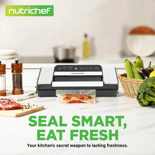 Vista 7 de NutriChef Selladora al vacío automática para alimentos con función de doble sellado, sistema eléctrico de sellado al vacío para alimentos secos