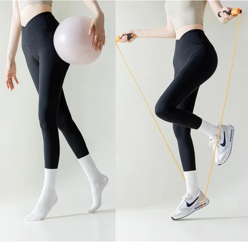 Vista 7 de JUCHYDii Calcetines de yoga con empuñaduras para mujer, calcetines antideslizantes de agarre largo para pilates, barras, entrenamientos y hospital