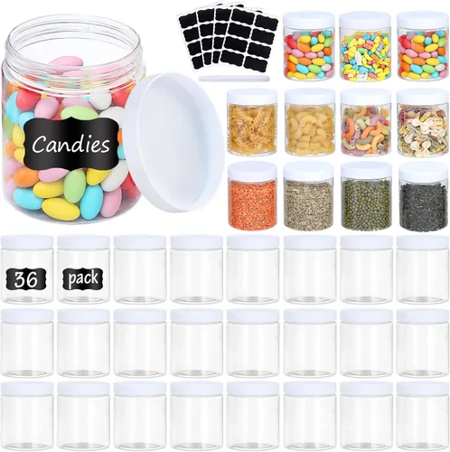 Vista 11 de OUSHINAN 48 frascos de plástico de 8 onzas con tapas de rosca, etiquetas, recipientes redondos vacíos rellenables para almacenar alimentos secos